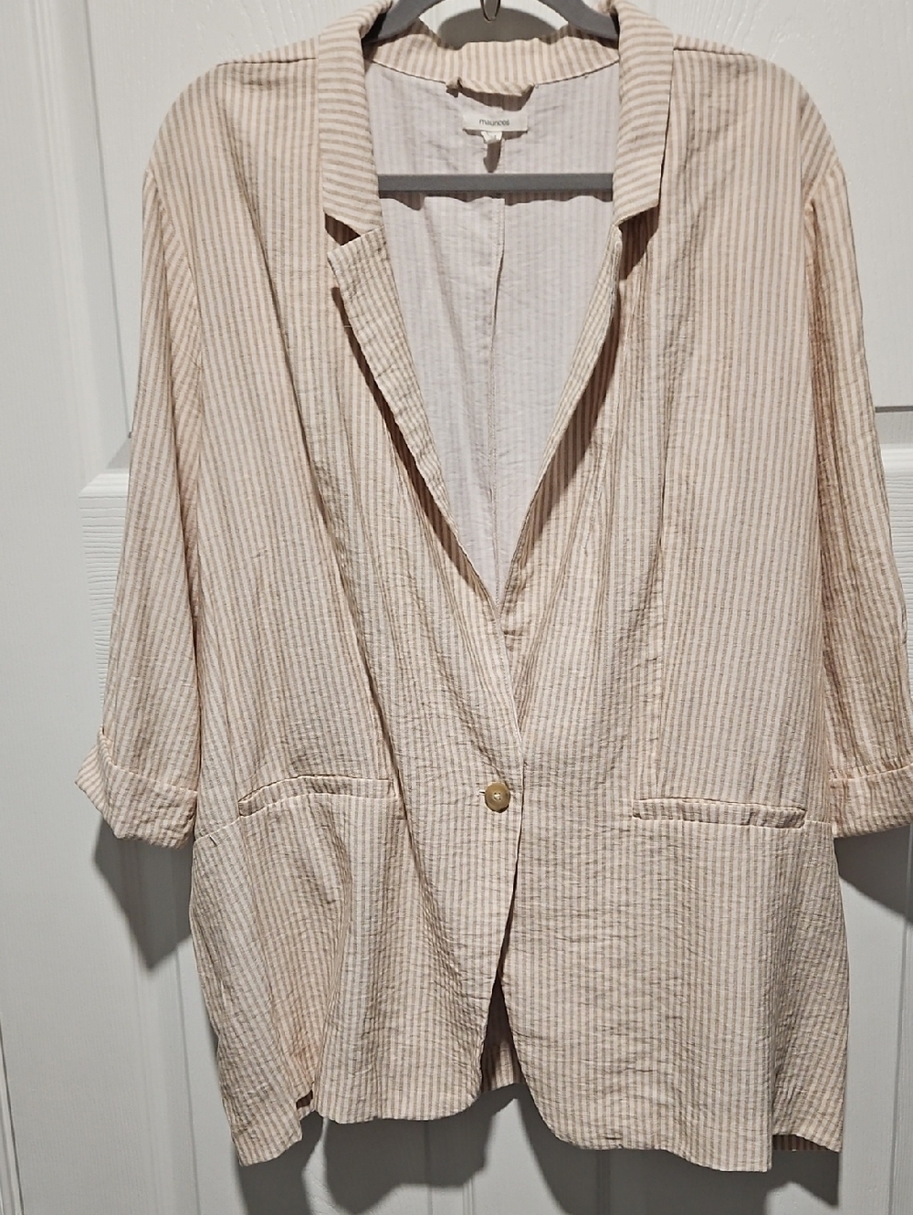 Maurices Cream and White Striped Lightweight Blazer